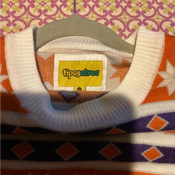 Fed Ex 🧡💜Christmas sweater size Large Rare find .tipsy elves 💜🧡 - Picture 2 of 2
